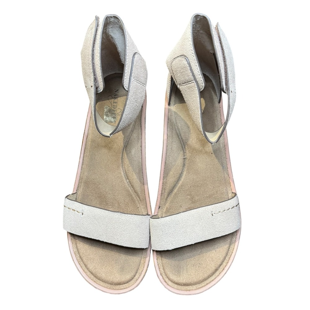 Naked Feet Womens 10 Beige Suede Strappy Block Heel Sandals Comfort Ankle Cuff